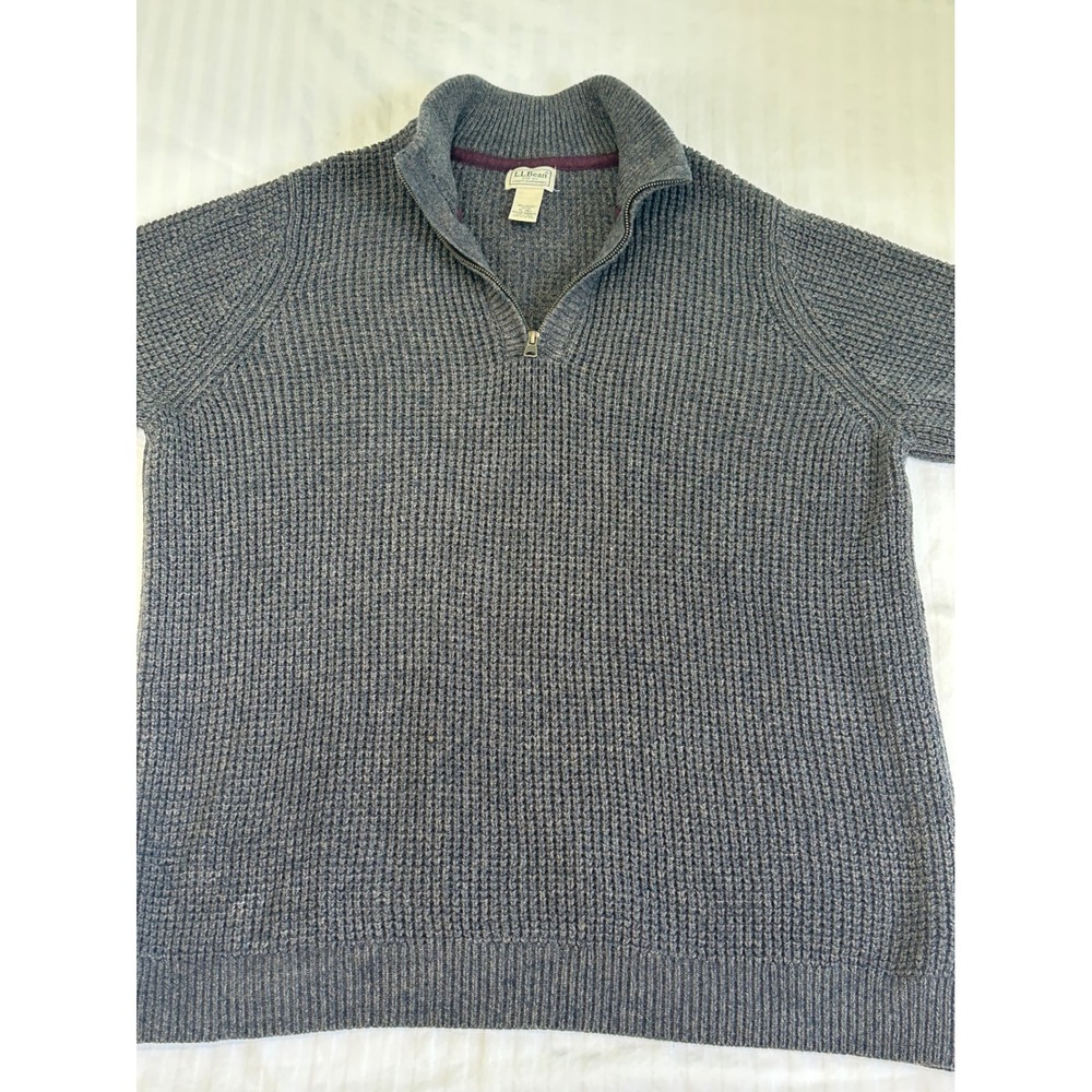 LL Bean Mens XL Tall Organic Cotton Quarter Zip Knit Sweater Gray fisherman